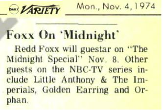 Golden Earring show ticket for October 08, 1974 NBC The Midnight Special TV recording